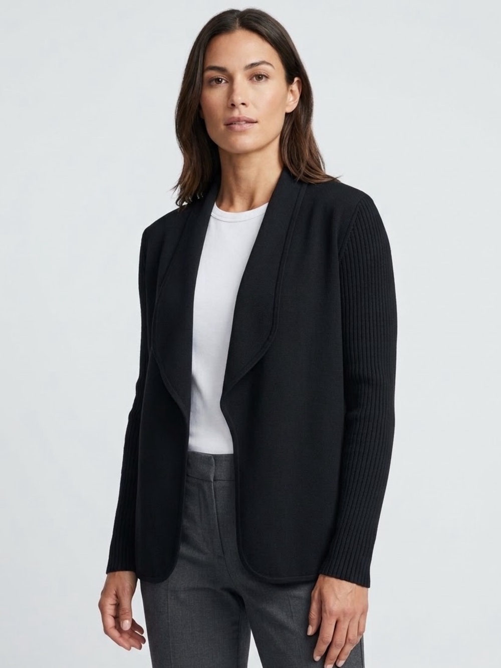 Banana Republic Silk Blend Open Front Cardigan Jacket Black Large